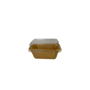 Kit Forma Descartável De Papel Kraft Com Tampa Pet Para Mini Bolo Retangular, 8,5x4x4cm, Biodegradável - 50 Unidades