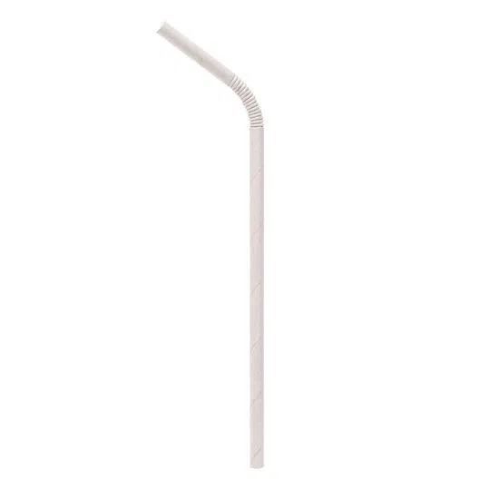 Canudo Flexível Em Papel Branco, Biodegradável, Embalado Em Sachê De Papel, 6mm, 19,7cm - 100 Unidades
