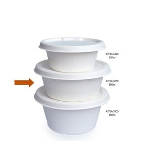 Bowl Descartável Biodegradável Com Tampa Em Bagaço De Cana, Redondo, 680ml - 50 Un