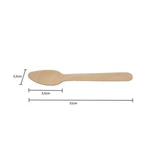 Colher Descartável E Biodegradável Em Madeira, 11cm - 100 Unidades