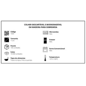 Colher Descartável E Biodegradável Em Madeira, 11cm - 100 Unidades