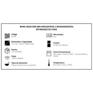 Prato Fundo Descartável Biodegradável Em Bagaço De Cana, 380ml - 125 Un