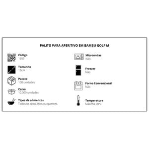 Palito Golf Para Petiscos Descartável E Biodegradável Em Bambu, 15cm - 100 Unidades