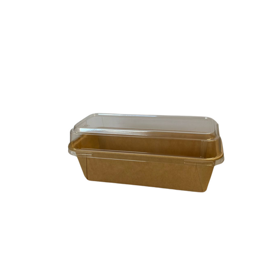 Kit Forma Descartável De Papel Kraft Com Tampa Pet Para Mini Bolo Retangular, 15,5x5,5x5cm, Biodegradável - 50 Unidades