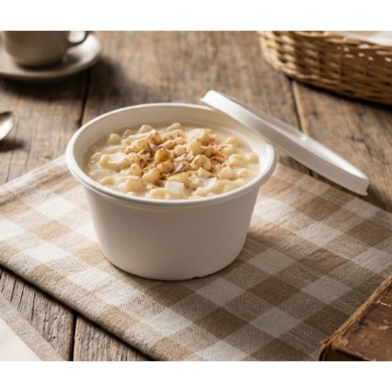 Bowl Descartável Biodegradável Com Tampa Em Bagaço De Cana, Redondo, 900ml - 50 Unidades
