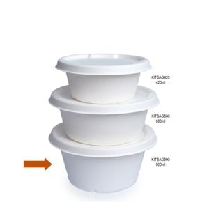Bowl Descartável Biodegradável Com Tampa Em Bagaço De Cana, Redondo, 900ml - 50 Unidades