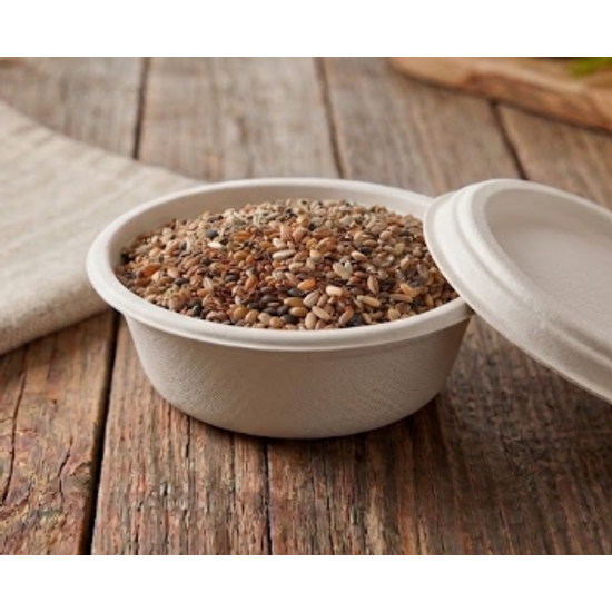 Bowl Descartável Biodegradável Com Tampa Em Bagaço De Cana, Redondo, 680ml - 50 Unidades