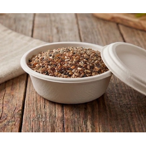 Bowl Descartável Biodegradável Com Tampa Em Bagaço De Cana, Redondo, 680ml - 50 Unidades