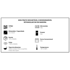 Prato Descartável Biodegradável Em Lâmina De Madeira, 12x9,5cm - 100 Unidades