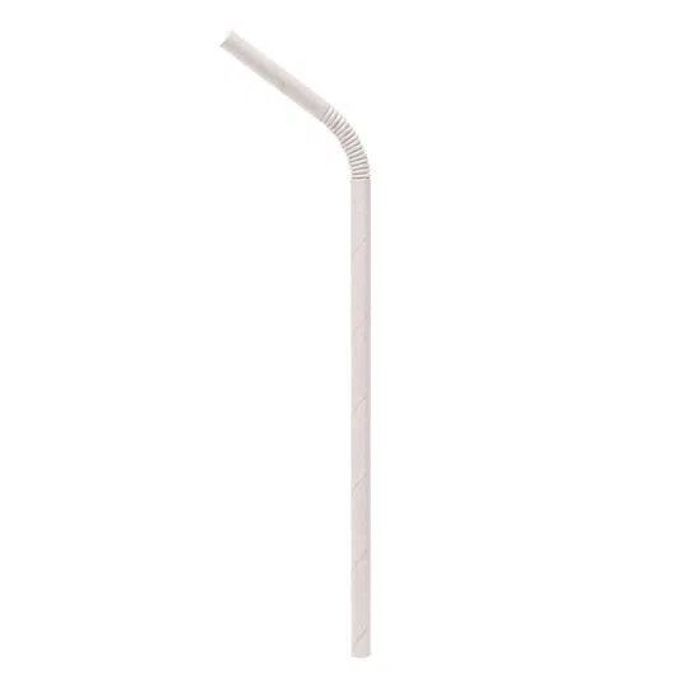 Canudo Flexível Em Papel Branco, Biodegradável, Embalado Em Sachê De Papel, 6mm, 19,7cm - 100 Unidades
