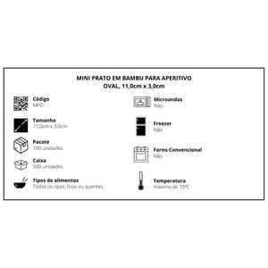 Mini Prato Em Bambu Para Aperitivo, Oval, 11,0 X 3,0cm - 100 Unidades