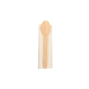 Colher De Refeição, De Madeira, Com Guardanapo, Embalado Individualmente, 16 Cm - 1.000 Unidades
