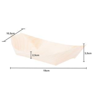 Barquinha Finger Food Descartável E Biodegradável Em Madeira, 19 X 10,5cm - 50 Un