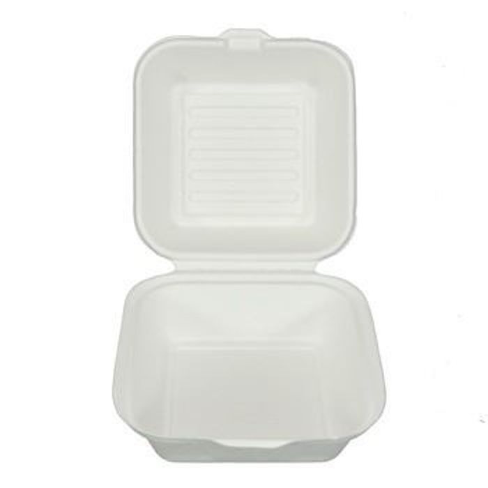 Embalagem Biodegradável Articulada Em Bagaço De Cana, 15x15cm - 125 Unidades