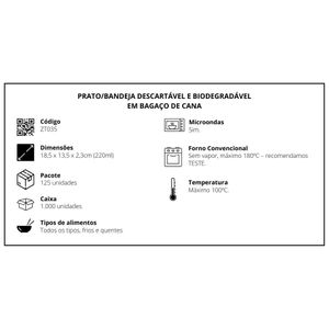 Mini Bandeja Biodegradável Em Bagaço De Cana, 450ml - 125 Un