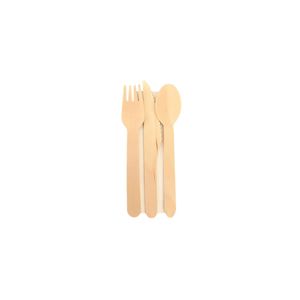 Kit Garfo, Faca, Colher De Refeição, De Madeira, Com Guardanapo, Embalado Individualmente, 16 Cm - 500 Unidades
