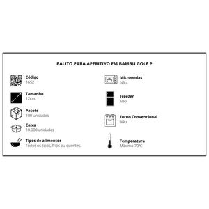 Palito Golf Para Petiscos Descartável E Biodegradável Em Bambu, 12cm - 100 Un