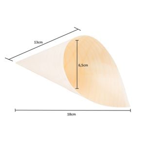 Cone Descartável Biodegradável Para Finger Food Em Madeira, 18cm - 50 Un