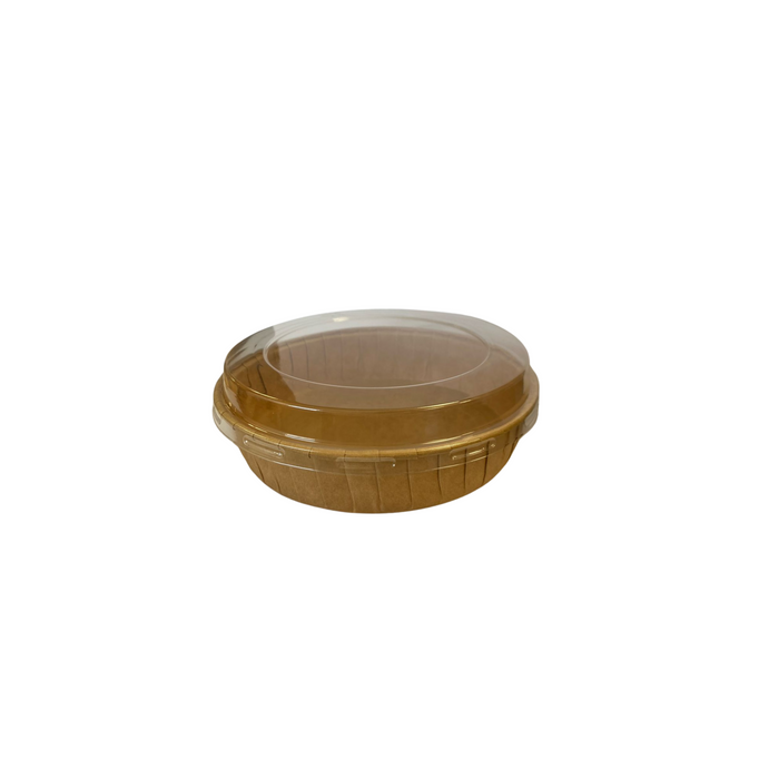 Kit Forma Descartável De Papel Kraft, Com Tampa Pet, Para Tortas E Quiches Redondas, 10x4,5cm - 50 Unidades