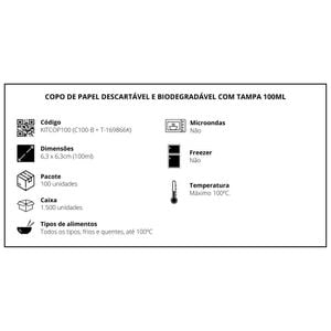 Copo Biodegradável De Papel Com Tampa Pet, 100ml,100 Unidades