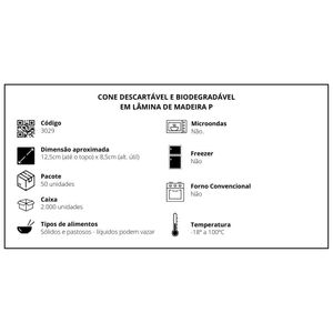 Cone Descartável Biodegradável Para Finger Food Em Madeira, 12,5cm - 50 Un