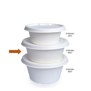 Bowl Descartável Biodegradável Com Tampa Em Bagaço De Cana, Redondo, 680ml - 50 Unidades