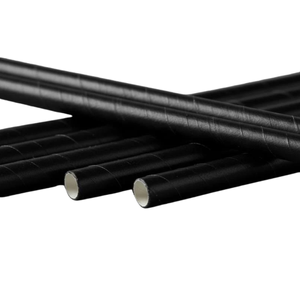 Canudo Em Papel Preto, Biodegradável, Embalado Em Sachê De Papel, 8mm, 20cm - 100 Unidades