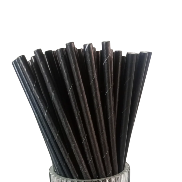 Canudo Em Papel Preto, Biodegradável, Embalado Em Sachê De Papel, 8mm, 20cm - 100 Unidades