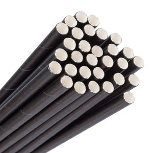 Canudo Em Papel Preto, Biodegradável, Embalado Em Sachê De Papel, 6mm, 20cm - 100 Unidades