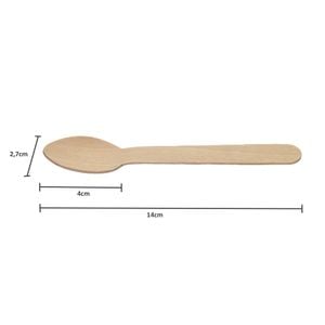 Colher Descartável E Biodegradável Em Madeira, 14cm - 100 Un