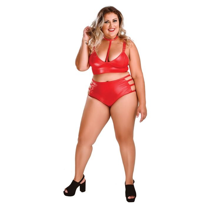 HOT TOP COM COLEIRA REMOVÍVEL PLUS SIZE VERMELHO