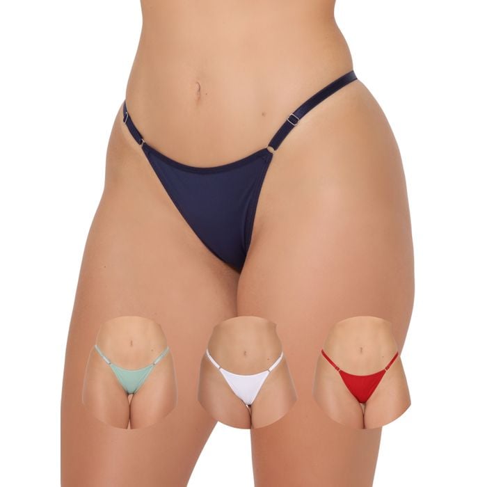 Kit 3 Calcinhas String Com Regulagem Em Microfibra Fio Duplo
