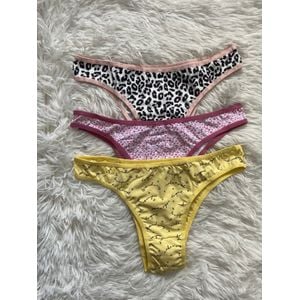 Kit 3 Calcinhas Tanga Estampadas Em Tecido De Microfibra