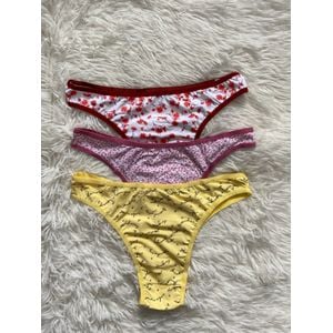 Kit 3 Calcinhas Tanga Estampadas Em Tecido De Microfibra