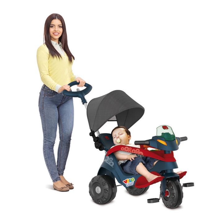 Triciclo Velobaby Recinável com Capota Passeio e Pedal Azul Bandeirante.