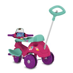 Triciclo Velobaby Passeio e Pedal Rosa com Suporte pra Celular - Ref 357 Bandeirante.