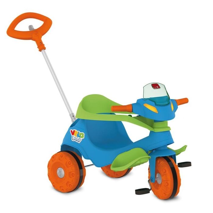 Triciclo Velobaby Passeio e Pedal (Azul) com Suporte para Celular - Ref 356 Bandeirante.