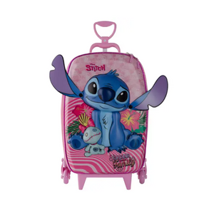 Kit Mochila Infantil Rodinhas + Lancheira Stitch Rosa 3D - Ref KL88632