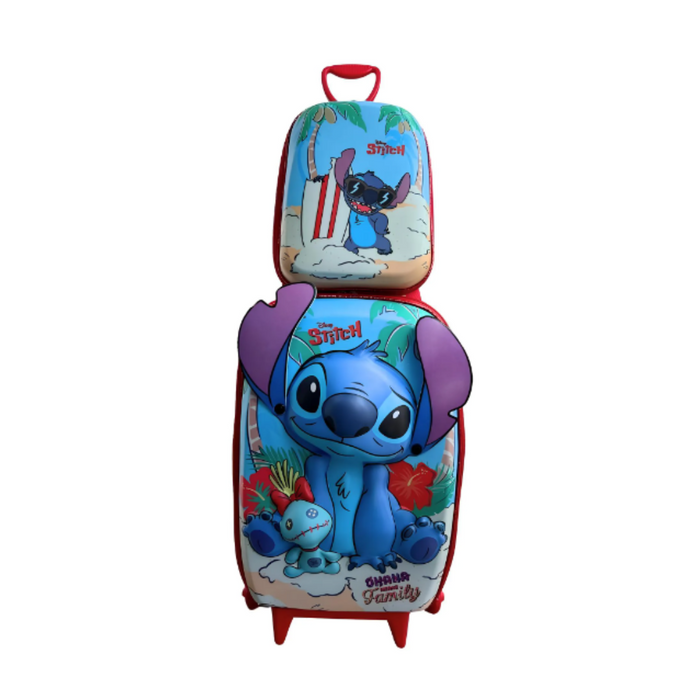 Kit Mochila Infantil Rodinhas + Lancheira Stitch Praia 3D - Ref KL88630