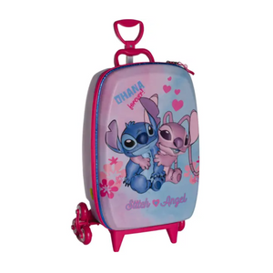 Kit Mochila Infantil Rodinhas + Lancheira Stitch e Angel 3D - Ref KL88633