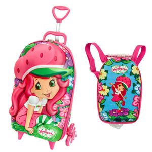 Kit Mochila Carrinho + Lancheira Infantil e Juvenil 3D - Moranguinho - Ref 2870M15