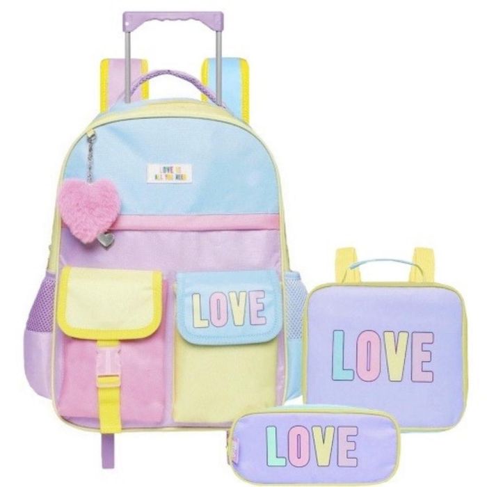 Kit Mochila Carrinho + Lancheira + Estojo Love is All You Need Yins Kids - Ref YS42182-MC