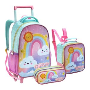 Kit Mochila Carrinho + Lancheira + Estojo Infantil Rainbow Is The New Color e Sweet Girl - Ref MR41444