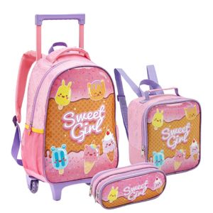 Kit Mochila Carrinho + Lancheira + Estojo Infantil Rainbow Is The New Color e Sweet Girl - Ref MR41444