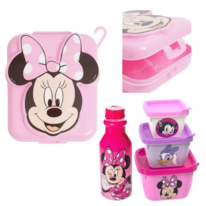 Kit Escolar Infantil Sanduicheira + Garrafa + Kit 3 Potes - Minnie Mouse Rosa