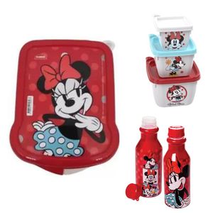 Kit Escolar Infantil Sanduicheira + Garrafa + Kit 3 Potes - Minnie Mouse