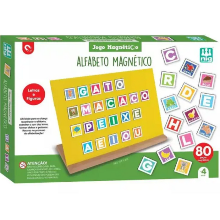 Jogo Infantil Alfabeto Magnético Madeira Letras Figuras - Ref 0467 Nig Brinquedos