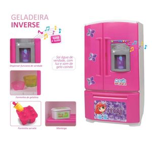 Geladeira infantil inverse com acessorios som e luz 8053P - Magic Toys