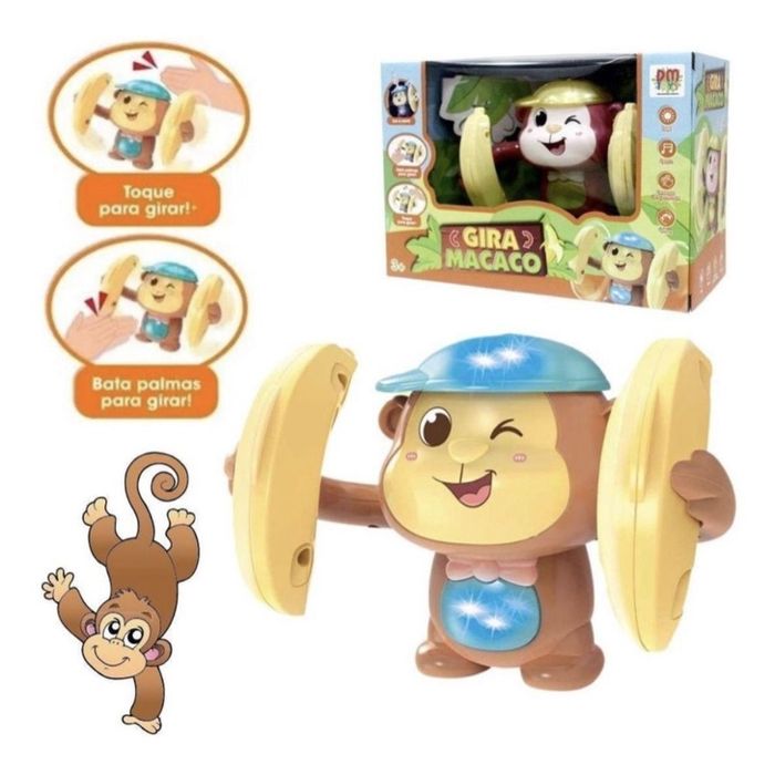 Gira Macaco Brinquedo Infantil Movimento Luz E Som Dmt 6162