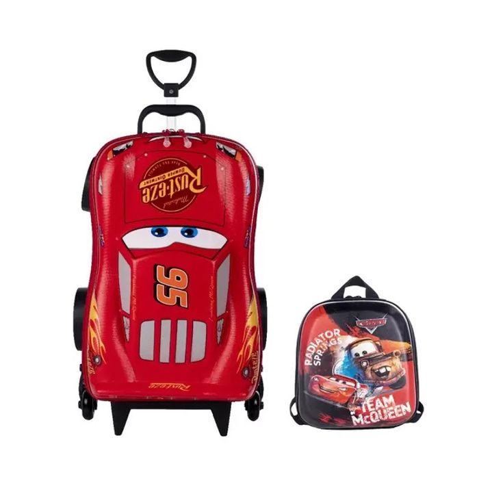 kit Mochila Mala escolar infantil de Rodinhas Tripla Disney Carros com lancheira